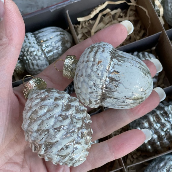 Martha Stewart Silver Mercury Glass Pinecone acorn Christmas Ornaments S… - Picture 2 of 9